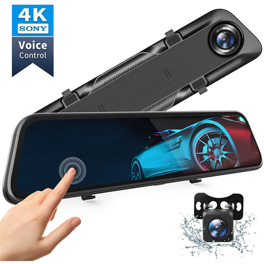 

12-inch full touch screen car DVR Hisilicon 4K UHD driving recorder Sony IMX415 lens GPS waterproof night vision rearview mirror