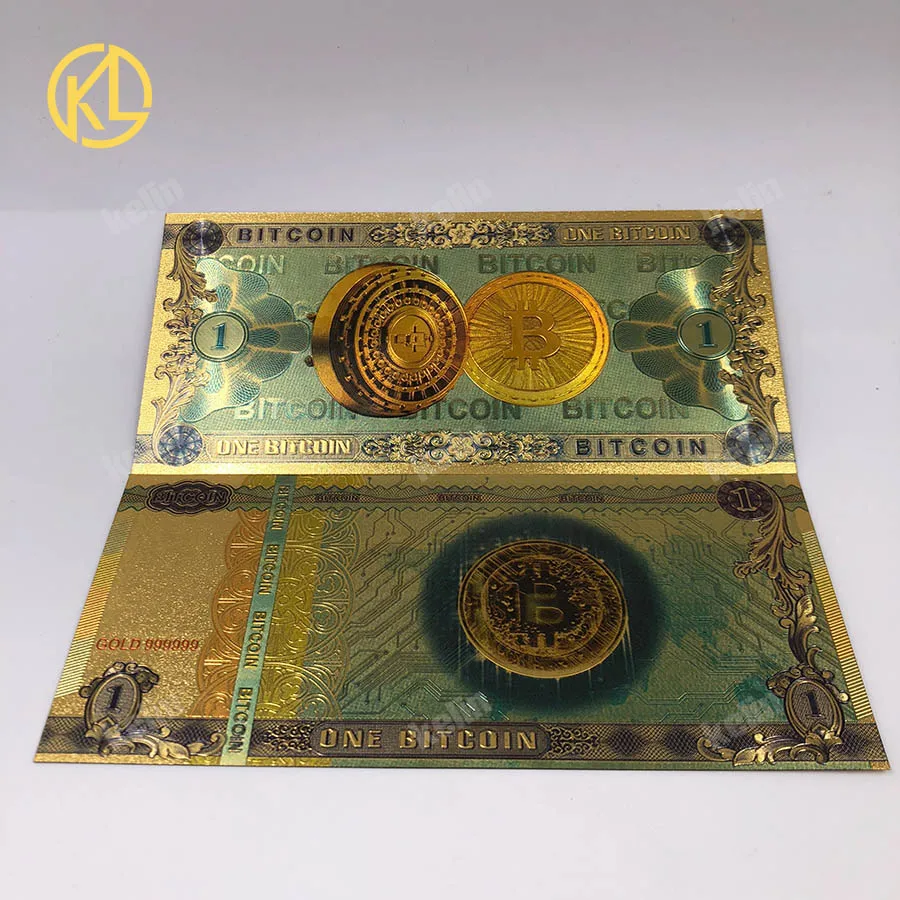 1pc Colorful Gold Plated banknot ONE Hundred BITCOIN plastic Money Bit Coin BTC Fake Money Souvenir Home Decoration-4