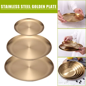 

Dinner Plates Gold Dining Plate Serving Dishes Round Plate Cake Tray Western Steak Round Tray Kitchen Plates Food Trays
