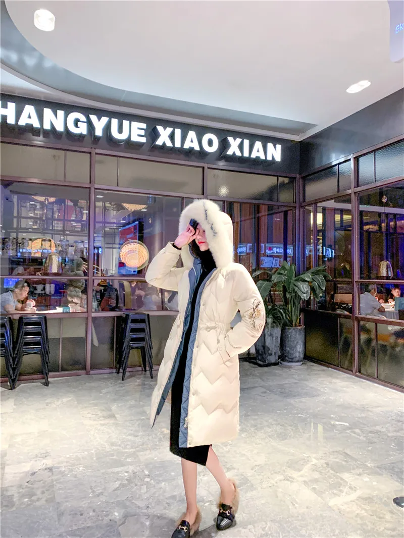 Dongdaemun, женский пуховик выше колена,, стиль, приталенное облегающее, приталенное, облегающее, хлопковое пальто, зимнее, плотное, теплое