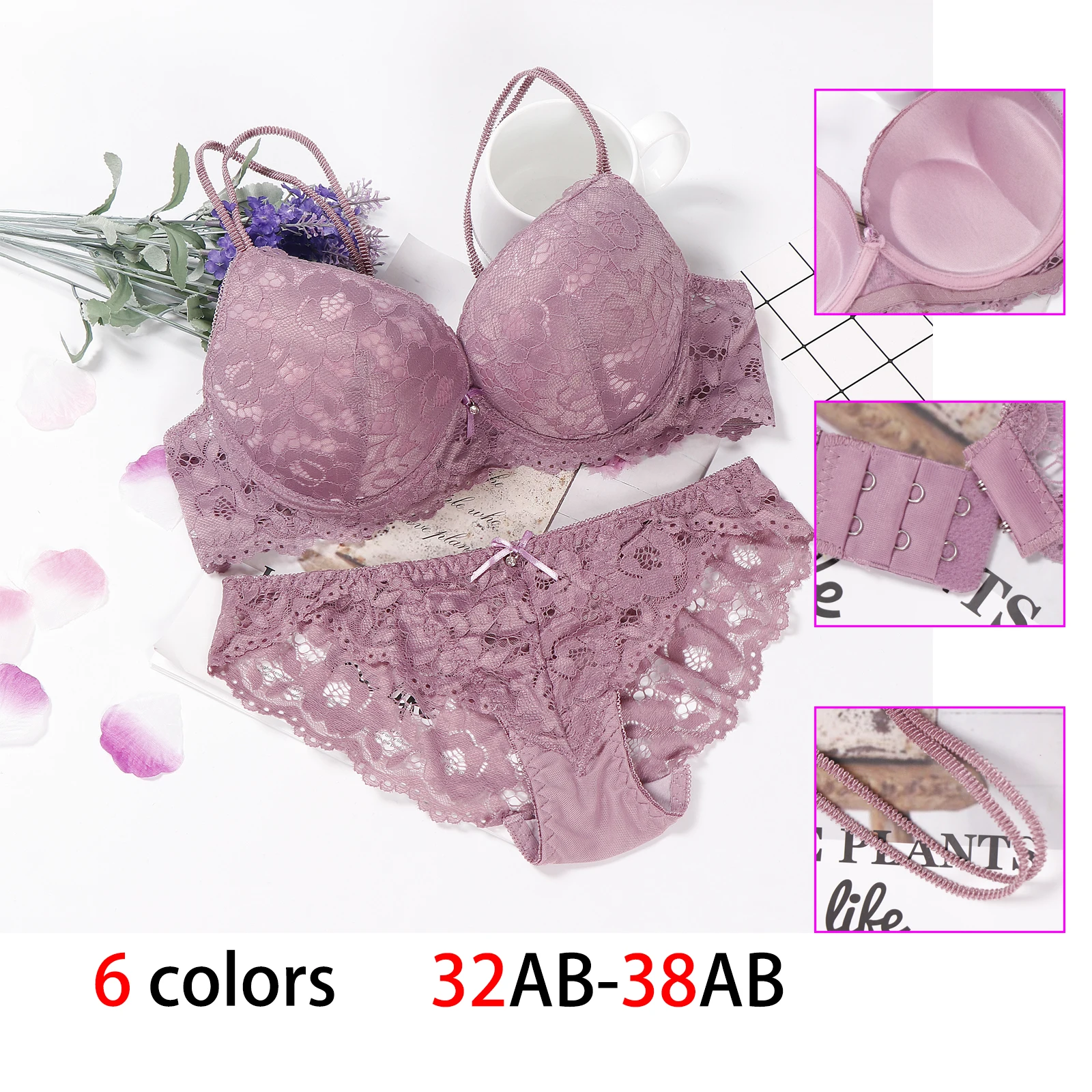 Lingerie Underwear Women Set trasparente Bra and Panty Set Pink lace Set