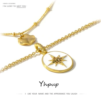 

Yhpup Multilayer North Star necklace Vintage Round Pandant Necklace Geometric Choker Necklace for Women Gold Collier Femme Party