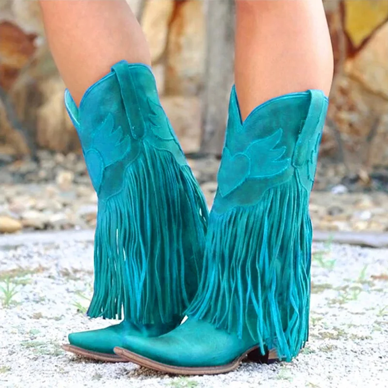 Oeak/женские ботинки; сапоги до колена с заклепками в стиле ретро; кожаные высокие ботиночки ручной работы; женские высокие ковбойские ботинки; модная повседневная обувь - Цвет: green 2