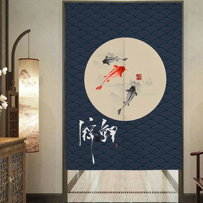 Japanese Split Door Curtain Chinese Koi Printed Partition Kitchen Hanging Short Curtain Bedroom Restaurant Entrance Decor DrapesJapan Style Cartoon Door Curtain For Bedroom Kitchen Bathroom Door Curtains Printed Partition Hanging Curtains Free Perforated
