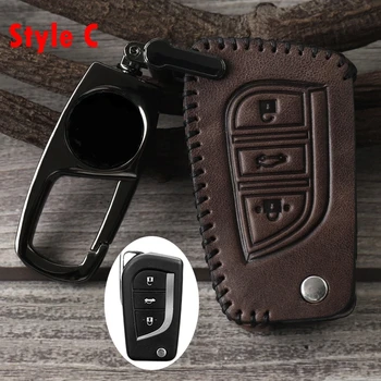

Suitable for The First Layer of Cowhide Hand-stitched Folding 2 or 3 Button Car Key Protective Shell for Toyota Series Models