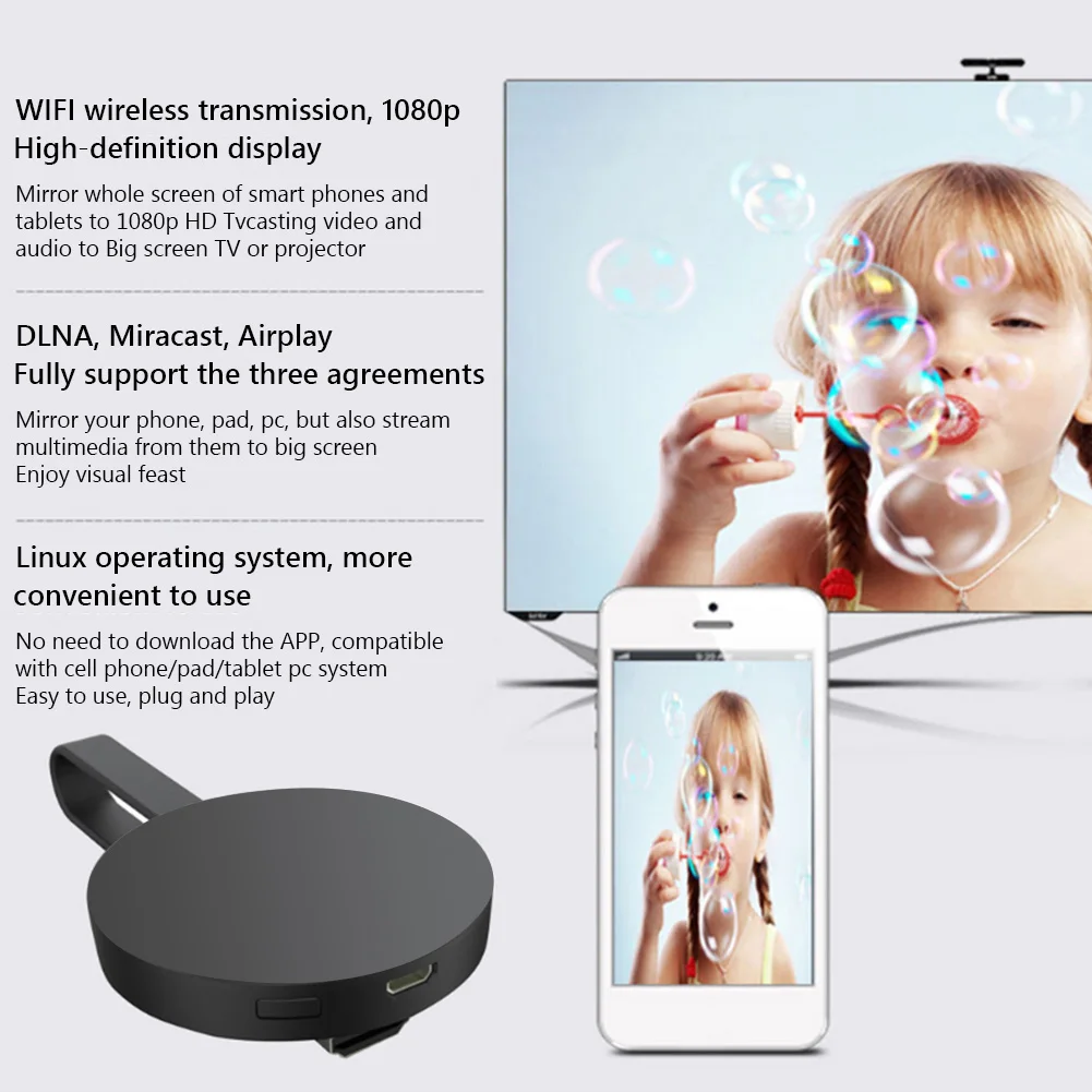 Dongle HDMI Sans Fil 4K - Adaptateur Miracast Airplay Pour TV - Streaming Android IOS Windows Mac - Faible Latence
