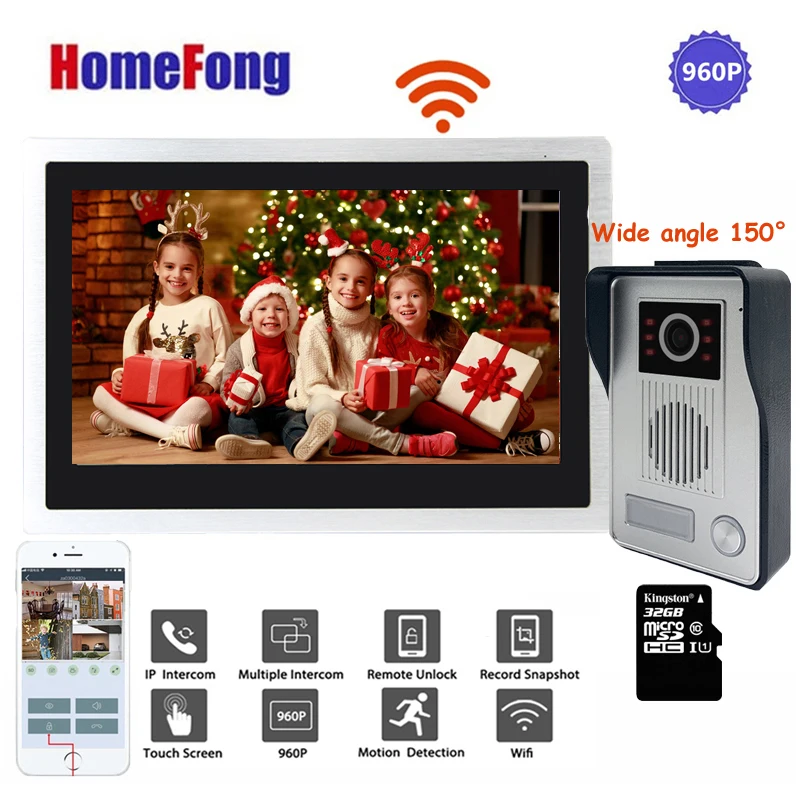 Homefong Wide angle 150001101 10 Inch Wireless Video Intercom Doorbell Wifi Video Door Phone Doorbell Remote Unlock Talk Motion Alarm