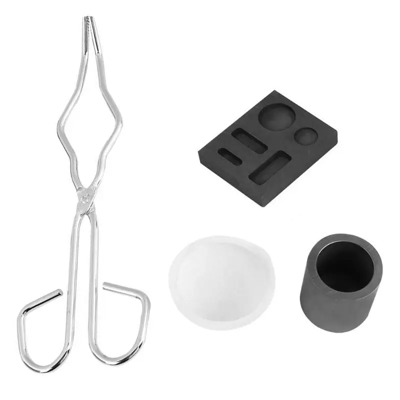 

4pcs Graphite Crucible Set, Ingot Mold Set Including High Purity Graphite Crucible Tong Bowl Combo Ingot Mold Torch Melting Kit