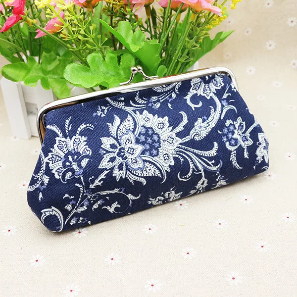 

Ougger Long Coin Pouch Small Wallet Printing Canvas Portable National Fashionable Ladies' Clutch Bag Coin Purse with Hasp