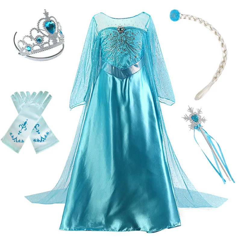 Girl Princess Dress Cosplay Elsa Costume Fancy Dress Kid Halloween Carnival Snow Queen Elza Clothing Party Blue Dress Girls Gift