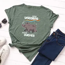 

Summer Women 100% Cotton Rhinoceros Rainbow Printed Female T-shirts Top T Shirt Ladies Crew Neck Short Sleeve Graphic TeeT-Shirt
