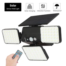 BORUiT – lampe solaire à 90 LED avec détecteur de mouvement PIR, imperméable, éclairage d'extérieur, luminaire décoratif, idéal pour un jardin ou une rue 