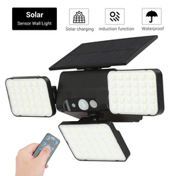 BORUiT – lampe solaire à 90 LED avec détecteur de mouvement PIR, imperméable, éclairage d'extérieur, luminaire décoratif, idéal pour un jardin ou une rue 