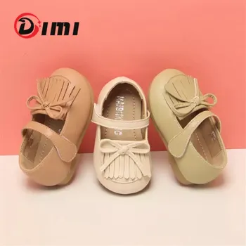 

DIMI 2020 Autumn Genuine Leather Baby Girl Shoes Fashion Cute Bow Tie Tassel Princess Shoes Non-slip Falt Infant Shoes for Girl