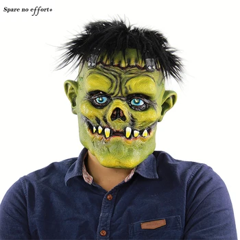 

Halloween latex Ghost Mask Horror Black Hair And green Face Monster Headgear Wansheng Street Mask Clothing latex Headdress