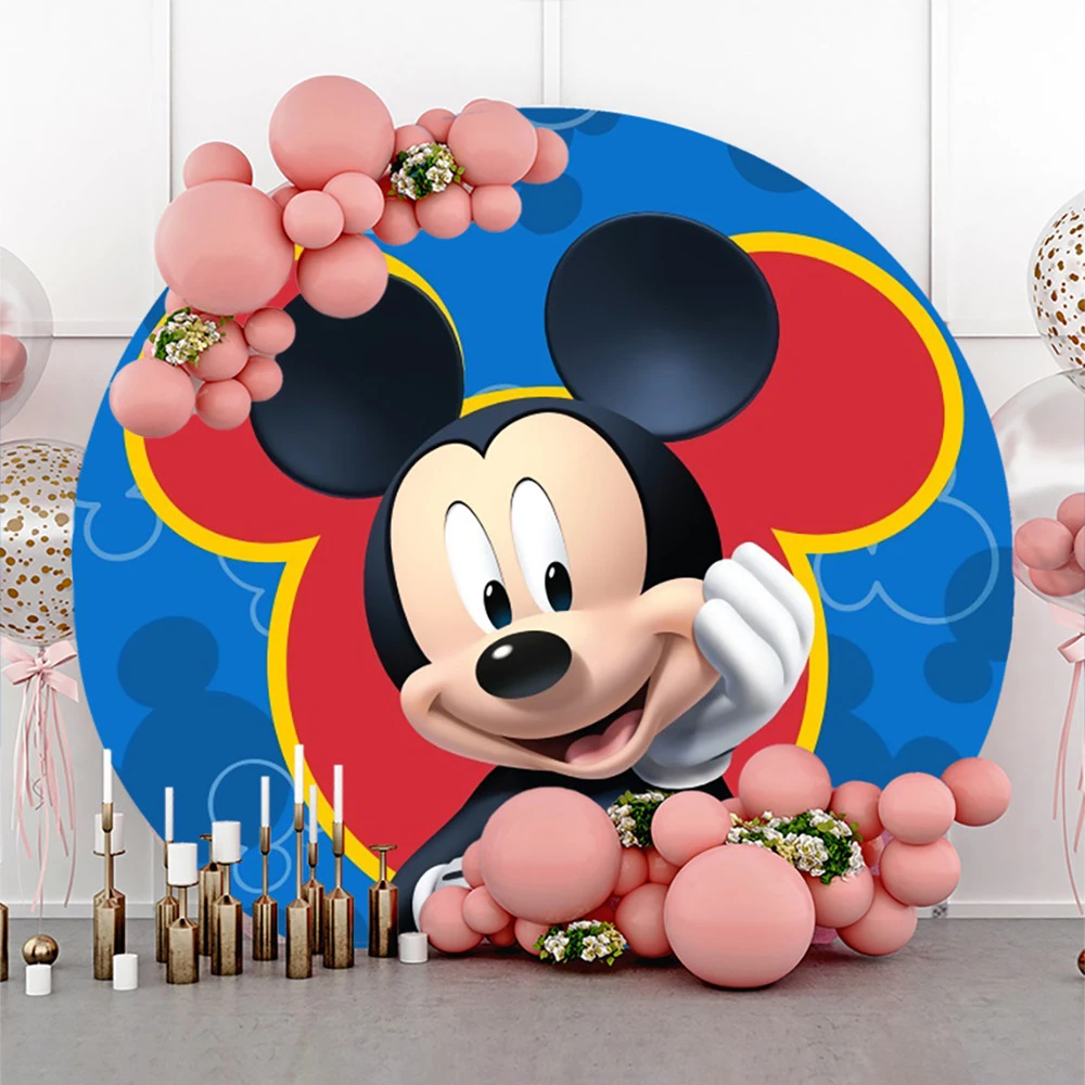 ディズニーの丸い形をしたパーティーの背景 ミッキーミニーマウスのマウス 子供の誕生日の装飾 カスタム背景の壁 パーティーの背景 Aliexpress