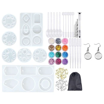 

110 Pcs DIY Jewelry Accessories: 20 Pcs Earring Wire Hooks & 90 Pcs Silicone Molds and Tools Set With Storage Bag