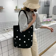 Напрямую от производителя,, напечатанная черная хлопковая тканевая сумка в горошек, модная сумка на плечо в студенческом стиле