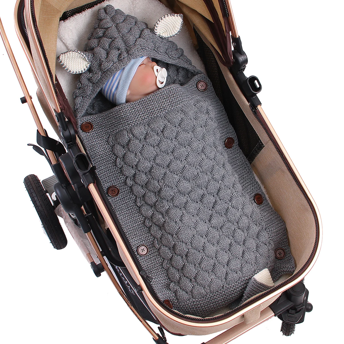 Newborn Baby Cute Knitted Crochet Hooded Ear tail shape Sleeping Bags