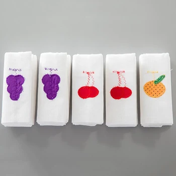 

5pcs/pack 39*39cm Kitchen Cleaning Rag Embroidery Fruit Pattern Cotton Dish Towel Scouring Pad