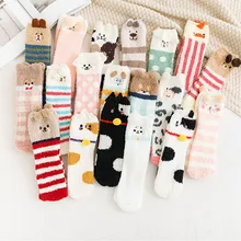 Женские носки с мультяшными животными, Рождественские теплые домашние носки-тапочки с объемными ушками, feat889