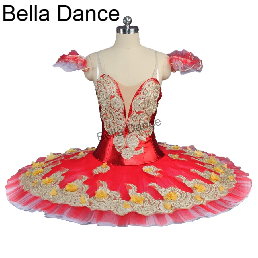Green Professional Red Flower Fairy Ballet Tutu Women Girls Platter Pancake Tutu Dress Classical Ballet Tutu  BT9147D