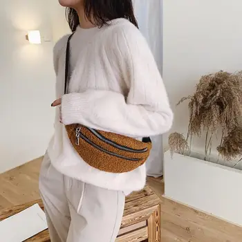 

Fashion Plush Soft Waist Bag Women Fanny Chest Money Belt Pack Autumn Winter Zipper Casual Crossbody Shoulder Bags Phone Pouch