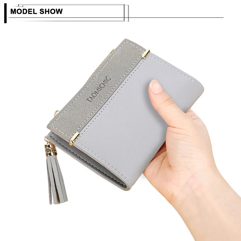

Retro Women Wallet Matte Leather Wild Zipper Buckle Purse Large Capacity Credit Card Holder Personlity Tassel Ladies Clutch Bag