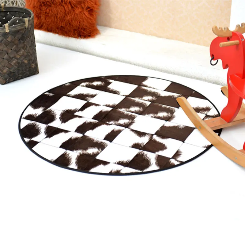 

Sholisa Faux Cowhide Floor Mats Round Splicing Handmade Simulation Animal Skin Leather Area Rug Carpert Pelt Cow Hide for Livin