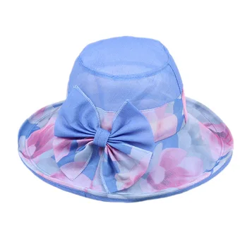 

Mingli Tengda Women Outdoors Wide Brim Summer Sun Hat Bride Gauze Bow Basin Cap Foldable Hat Big Edge Wedding Party Hat Bridal