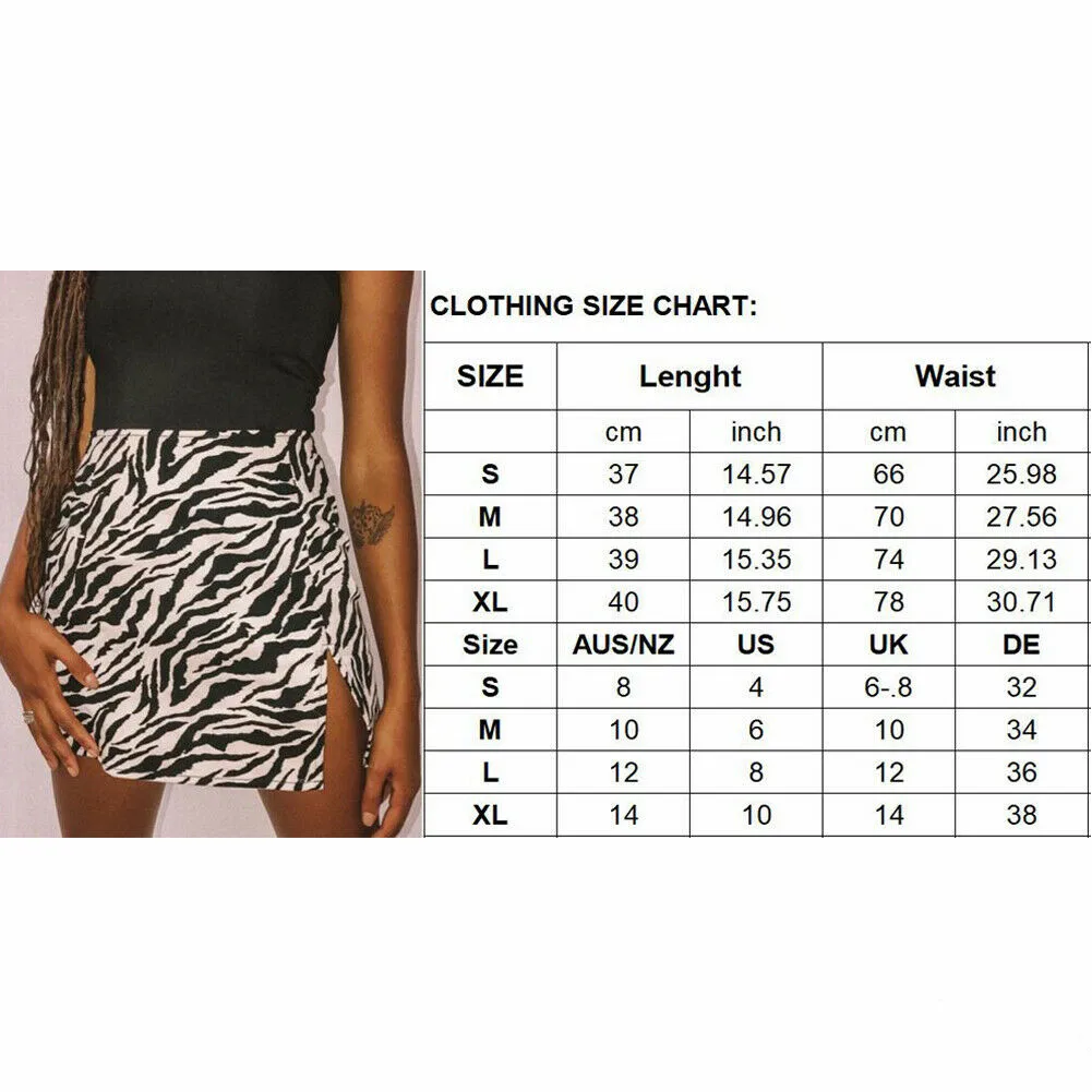Women Serpentine Skirt Ladies Leopard High Waist Pencil Wrap Skirt Leopard Bodycon Mini Skirts Zebra Club Wear Side Split Skirts