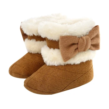 

Baby Girl Fur Lined Snow Booties 2020 Warm Soft Anti Slip Ankle Booties Infant Bownot Booties Newborn Baby Girl Flat Shoes D35
