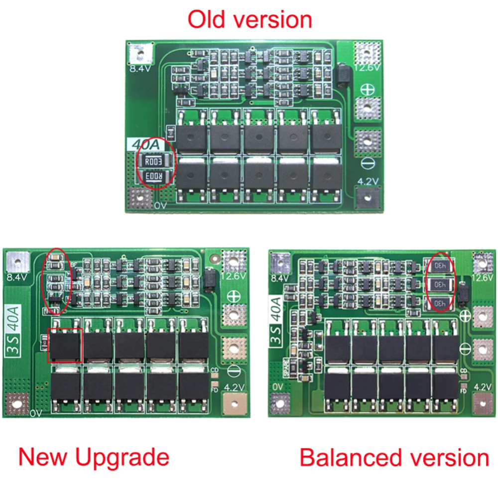 Улучшенная версия 3S 40A BMS 11,1 V 12,6 V 18650 Защитная плата для литиевой батареи для сверла 40A Стандартная плата защиты тока