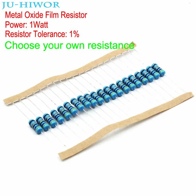 

20pcs Metal Oxide Film Resistor 1W 1% Tolerance 0.1-0.91 1-910 1K-910K Ohm 100 200 300 1K 2K 3K 1M Ohm Resistors