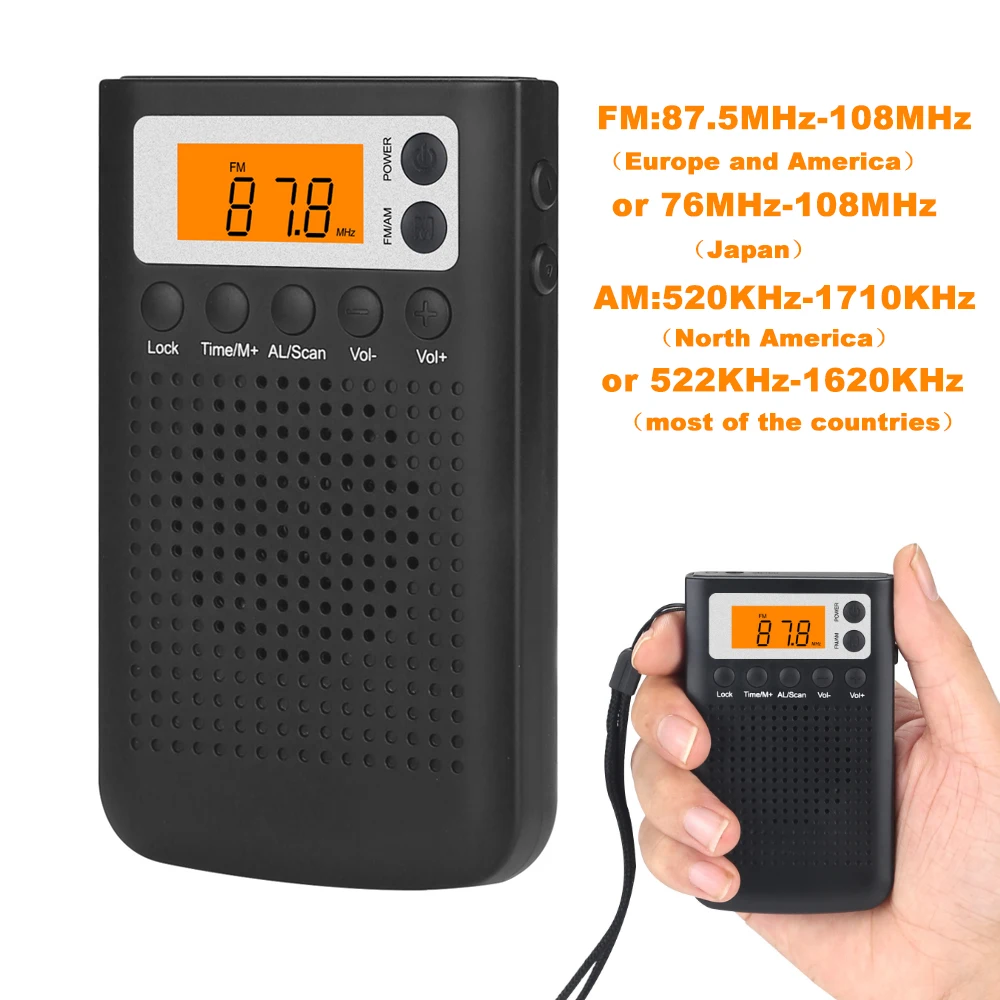 JINSERTA Мини Портативный AM/FM радио Карманный стерео цифровой тюнинговый радиоприемник с ЖК-дисплеем Предустановленная функция памяти 3,5 мм