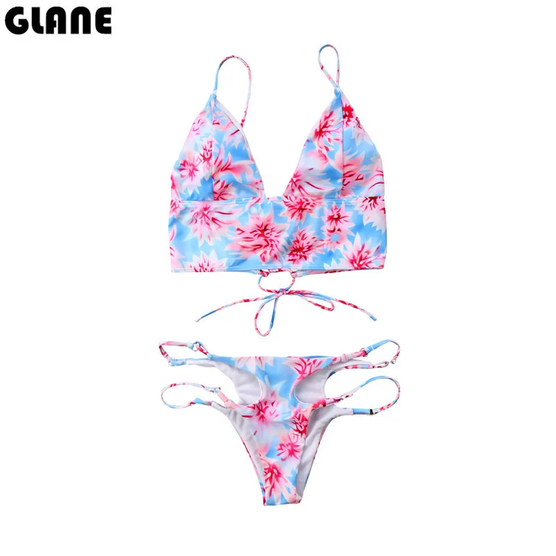 

New Bikinis Set Women Swimwear Push Up Paded Bikinis Print Swumsuit Strapless Women Beachwear Bathing Suit