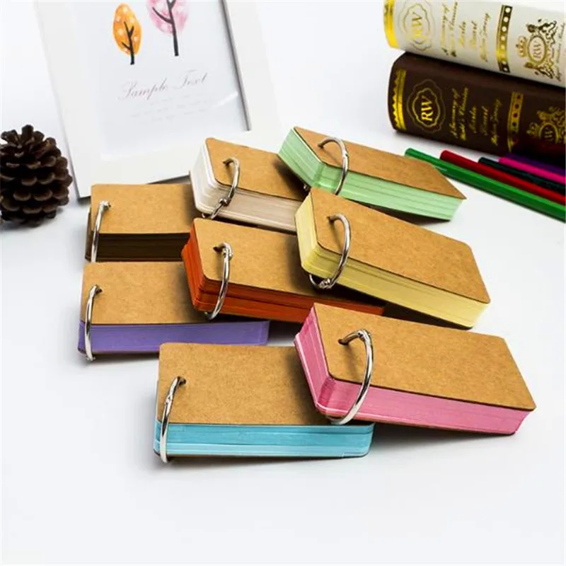 

Mini Candy Color Loose-leaf Blank Kraft Paper Rollover Portable Coil Notebook 50 Pages Notepad Word Study Card Portable Memo Pad