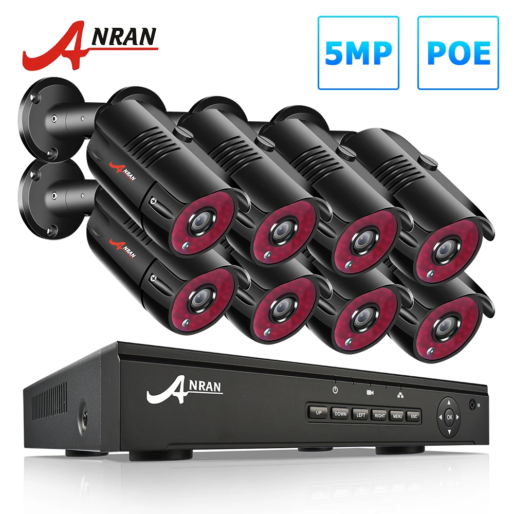 

5MP PoE Security Camera System 1920P Video Surveillance System Camera 8 CH CCTV NVR Kit Outdoor Night Vision Camera ANRAN