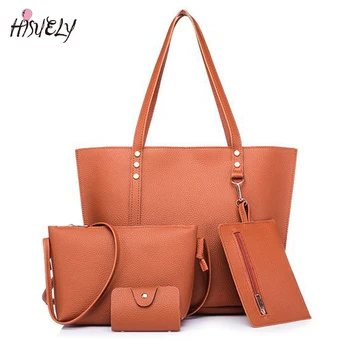 

HISUELY New Women Bag Top-Handle Big Capacity Female Handbag Fashion Shoulder Bag Purse Ladies PU Leather Crossbody Bag Set 4PCS