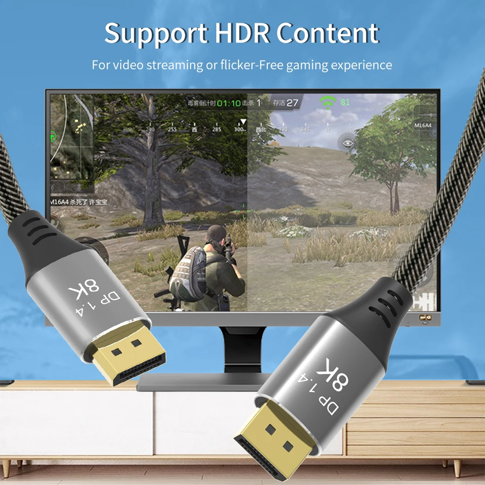 Кабель DisplayPort Ultra HD 8K 4K медный шнур DP 1 4 HBR3 @ 60Hz 144Hz 32 Гбит/с HDCP 3D тонкий и гибкий
