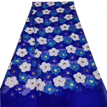 

2020 Wholesale French sequins embroideried tull lace fashion Nigeria net fabric top quality sewing wedding dress material 5yards