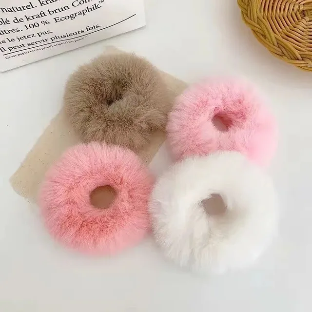4pcs/set Korea Style New Items 2021 for Women Brand Head Jewelry Kawaii Plush Soft Girl Wholesale Lots Elastic Solid Hair Loop 3