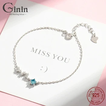 

GININ Real 925 Sterling Silver Starry Bracelet Simple Korean Version Of Small Fresh Moonstone Hand Jewelry Valentine's Day Gift