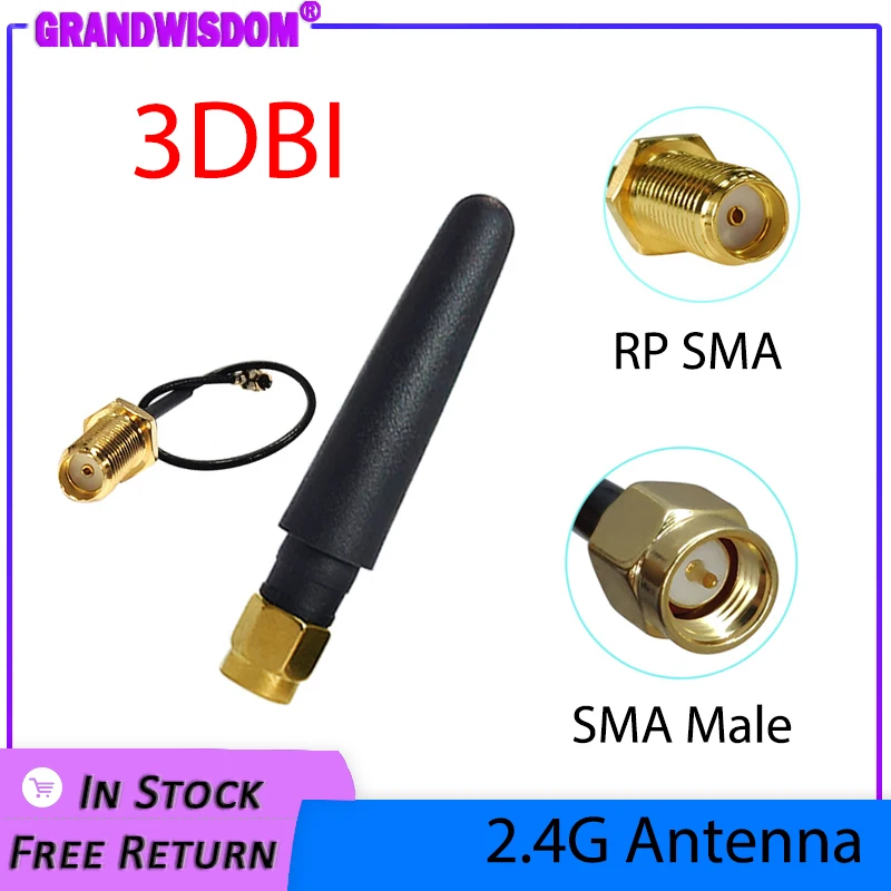 2.4 GHz Antenna wifi 3dBi SMA Male Connector 2.4ghz antena IOT Router Wi fi Booster +21cm RP-SMA to ufl./ IPX 1.13 Pigtail Cable Wifi Antenna Antenna Signal Booster