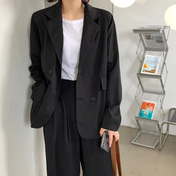 Mulheres chique senhora do escritório duplo breasted blazer vintage casaco moda entalhado colar de manga longa senhoras fina outwear à moda topos