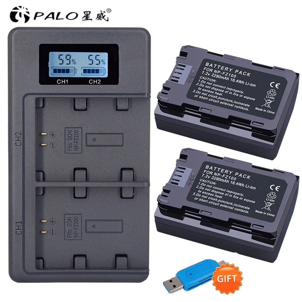 Palo Np-Fz100 Npfz100 Np Fz100 2280Mah 7.2V / Usb Caricabatterie Intelligente Veloce Per Sony Np-Fz100 Bc-Qz1 Sony A9 A7R Iii A7 Iii Ilce-9