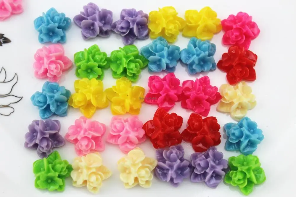 

200pcs mixed color Multi-flower bouquet rose resin flatback cabochons (15mm) Cell phone decor, hair kids jewelry DIY display