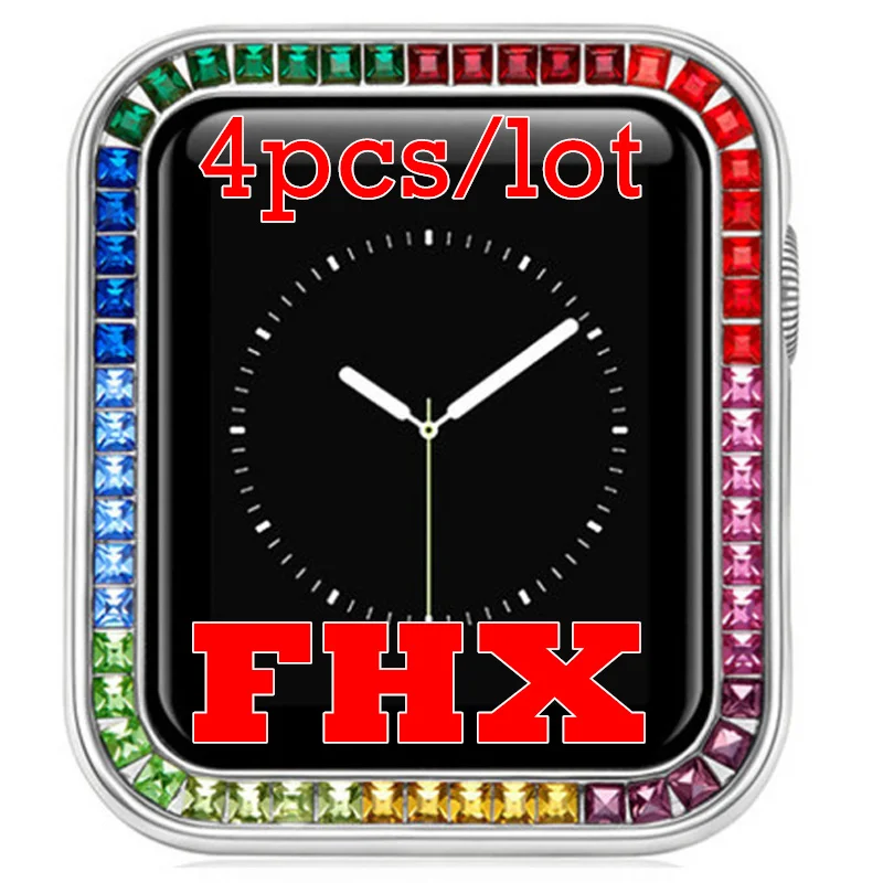 

4pcs/lot Zircons Diamond Cover for Apple Watch 6 5 4 40-44mm Fhx-59k Womens Jewelry Protective Case for iWatch 6 SE 3 38-42mm