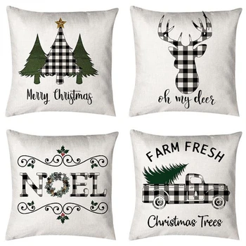 

4Pcs Christmas Pillow Covers Farmhouse Black Buffalo Plaid Throw Cushion Covers for Sofa Couch Bed Square Pillow Case Xmas Decor