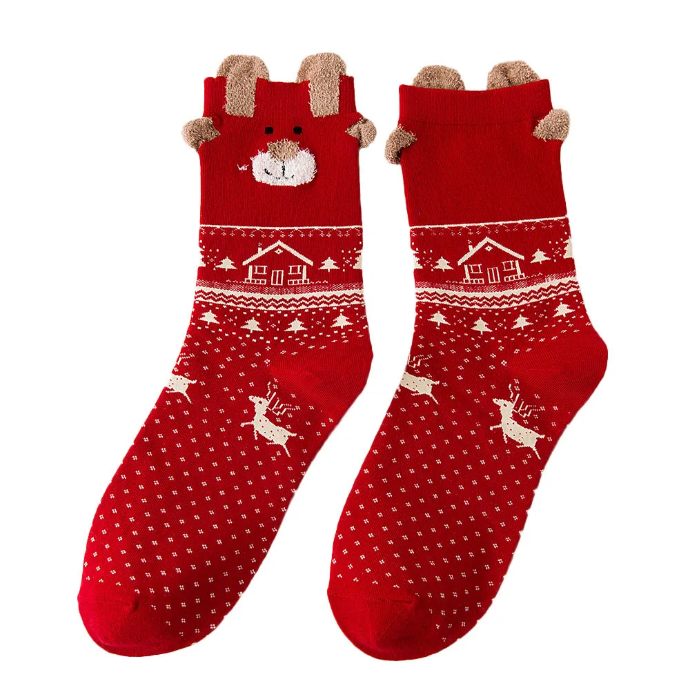 Рождественские женские хлопковые носки, разноцветные женские зимние носки, Забавные милые Дышащие носки